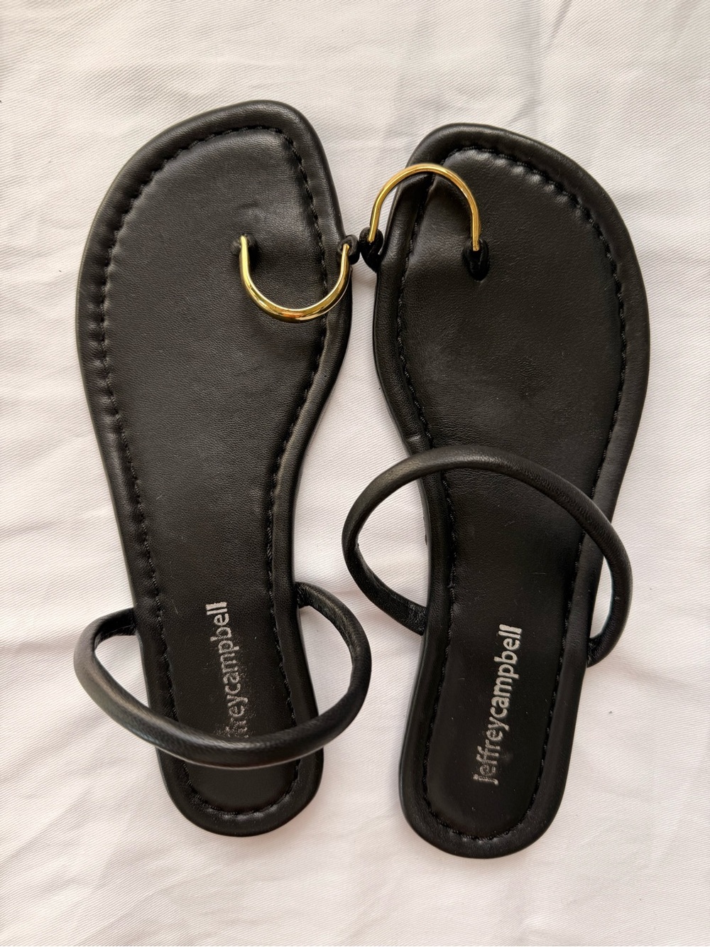 Jeffrey Campbell Black Sandals with Gold Toe-Ring